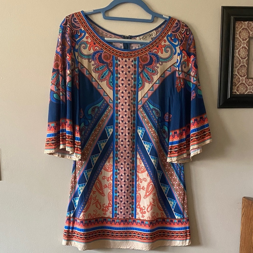 Flying Tomato Blue and Coral Paisley Boho Top